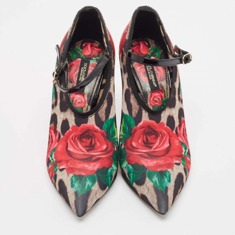 Pre Owned Dolce & Gabbana Multicolor Floral Satin and Patent Leather Mary Jane Pumps Size 38