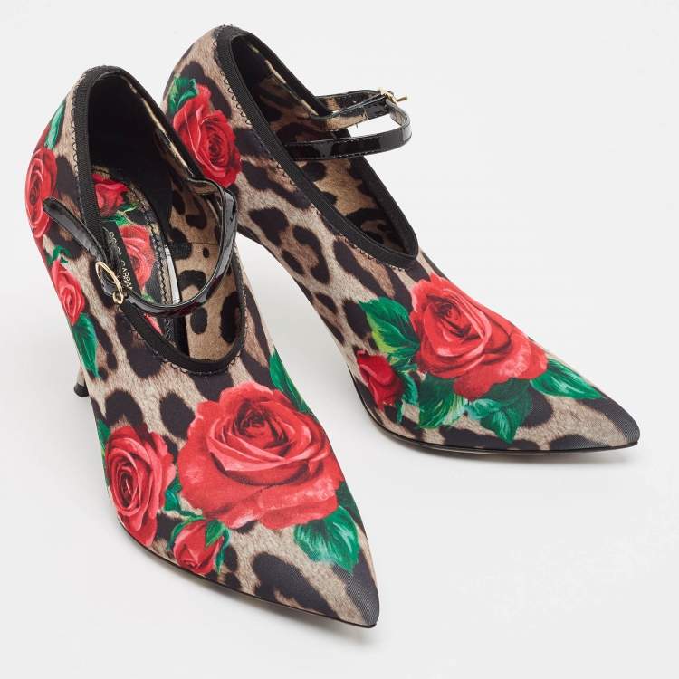 Pre Owned Dolce & Gabbana Multicolor Floral Satin and Patent Leather Mary Jane Pumps Size 38