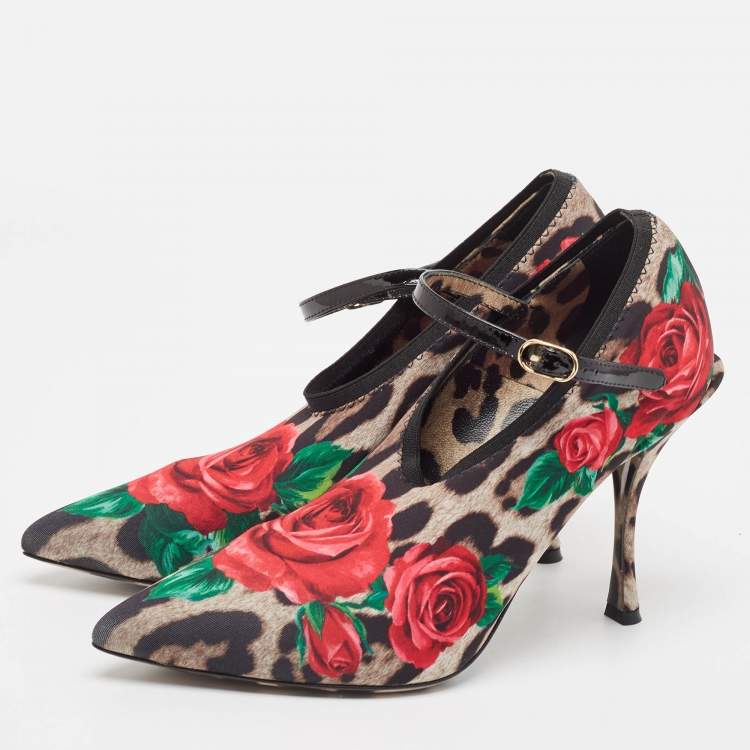 Pre Owned Dolce & Gabbana Multicolor Floral Satin and Patent Leather Mary Jane Pumps Size 38