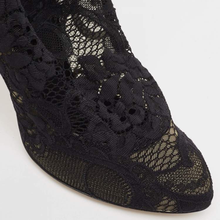 Pre Owned Dolce & Gabbana Black Lace Stretch Sock Pumps Size 39.5