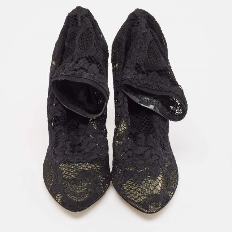 Pre Owned Dolce & Gabbana Black Lace Stretch Sock Pumps Size 39.5