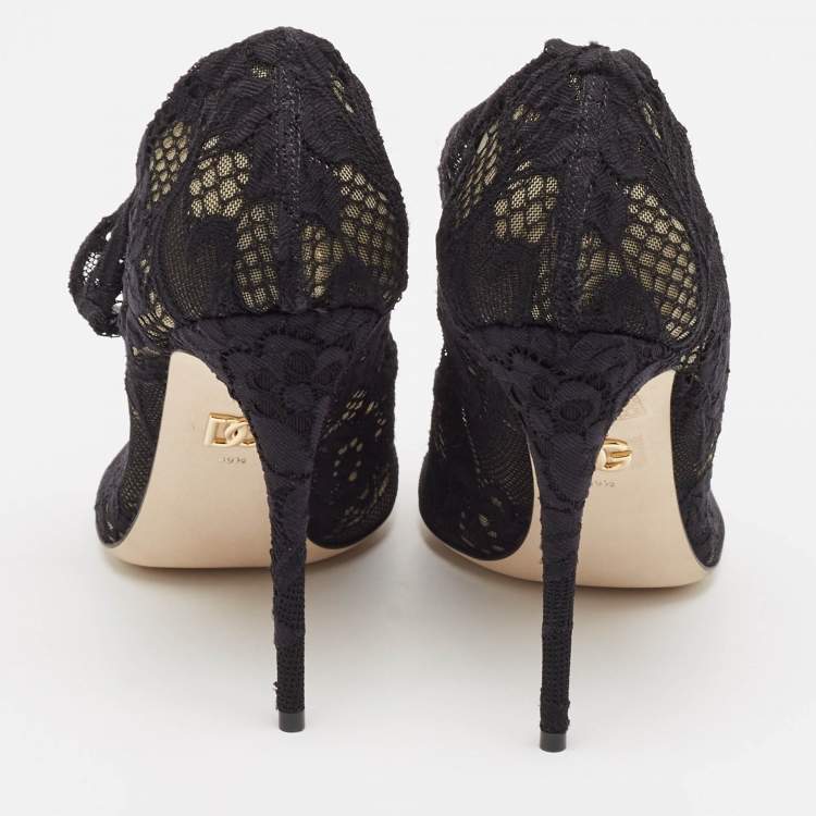 Pre Owned Dolce & Gabbana Black Lace Stretch Sock Pumps Size 39.5