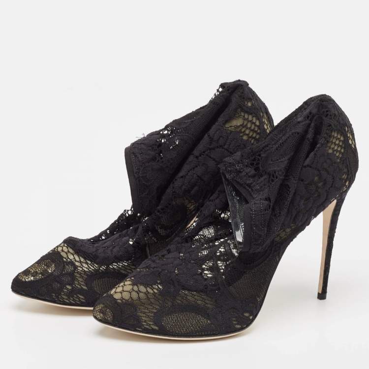 Pre Owned Dolce & Gabbana Black Lace Stretch Sock Pumps Size 39.5
