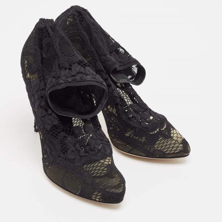 Pre Owned Dolce & Gabbana Black Lace Stretch Sock Pumps Size 39.5