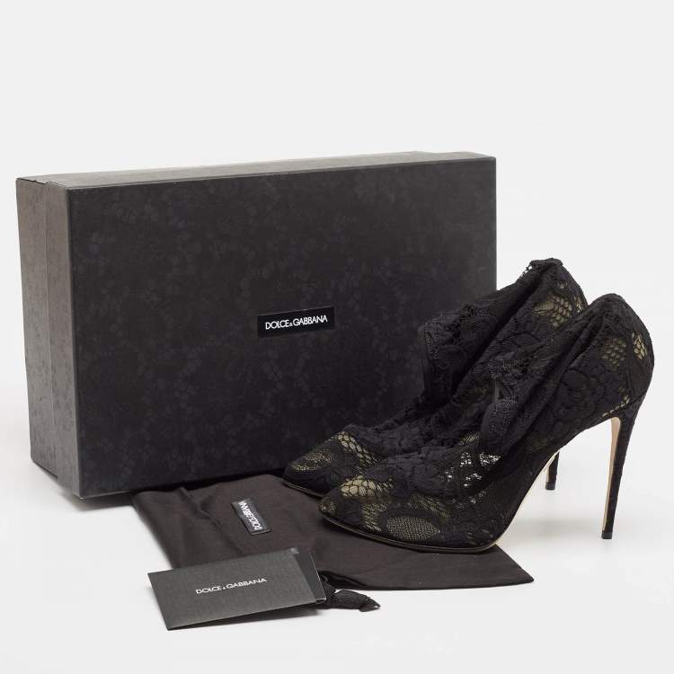 Pre Owned Dolce & Gabbana Black Lace Stretch Sock Pumps Size 39.5
