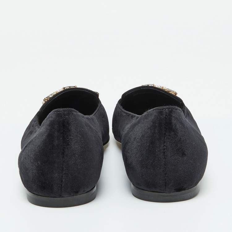 Pre Owned Dolce and Gabbana Black Velvet Crystal Embellished Smoking Slippers Size 39