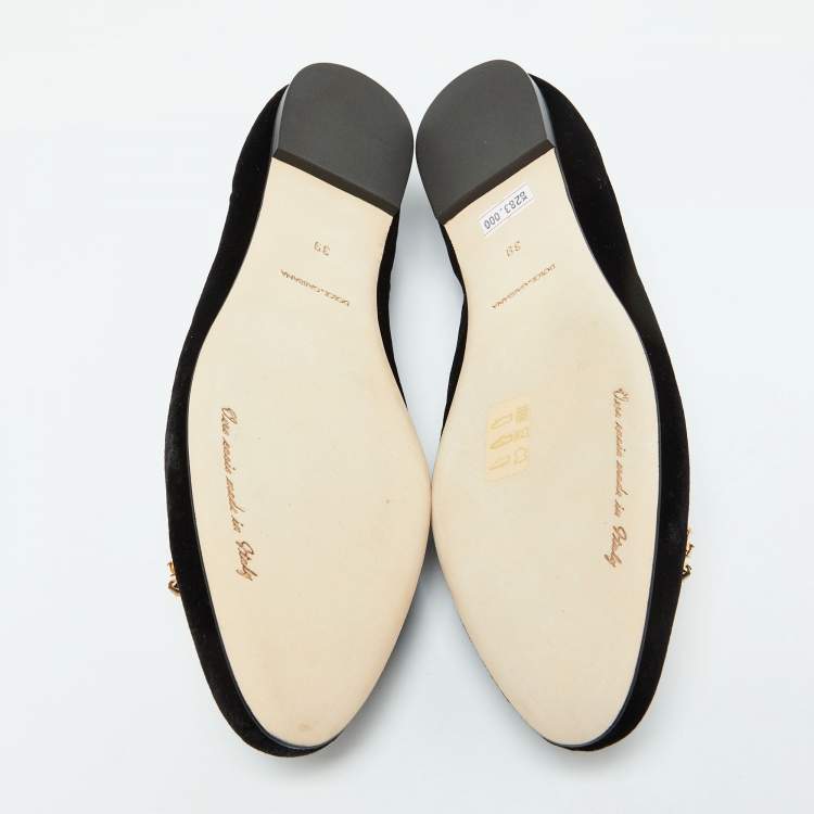 Pre Owned Dolce and Gabbana Black Velvet Crystal Embellished Smoking Slippers Size 39