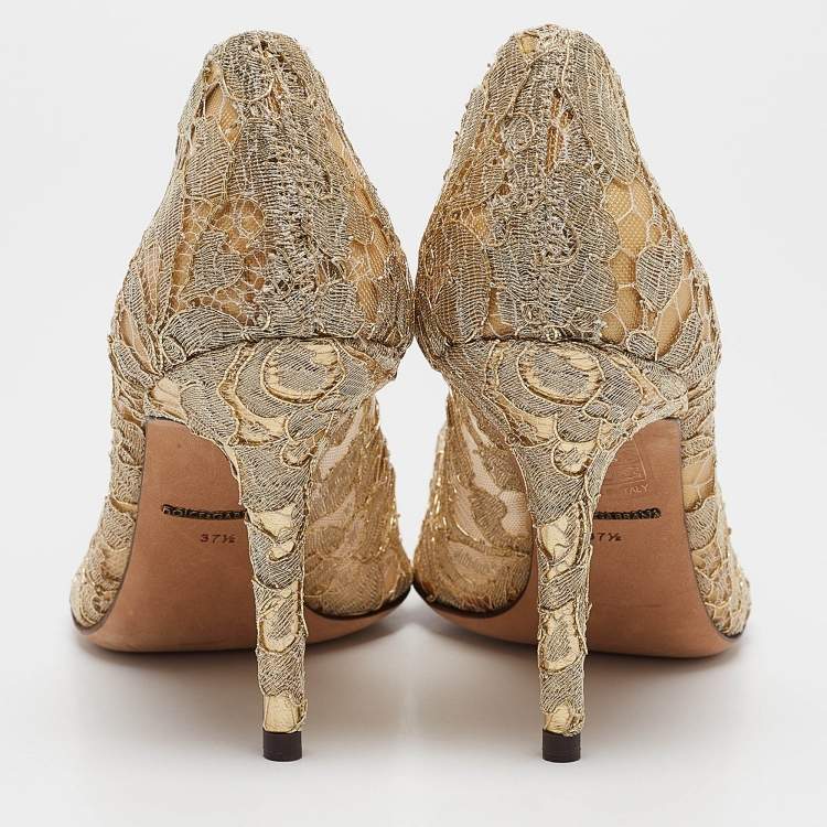 Pre Owned Dolce & Gabbana Gold Lace Bellucci Pumps Size 37.5