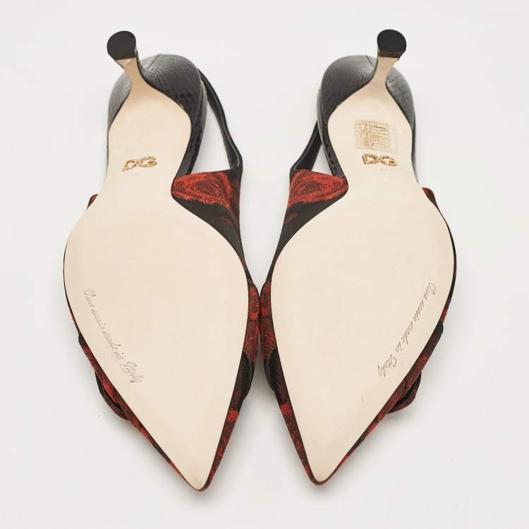 مملوكة مسبقًا Dolce & Gabbana Black/Red Floral Print Fabric Crystal Embellished Slingback Pumps Size 40
