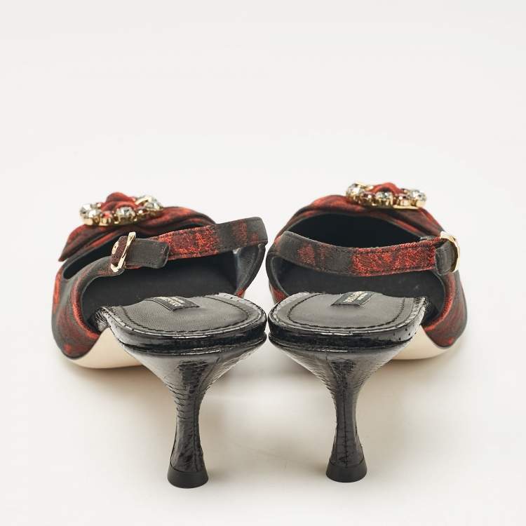 مملوكة مسبقًا Dolce & Gabbana Black/Red Floral Print Fabric Crystal Embellished Slingback Pumps Size 40
