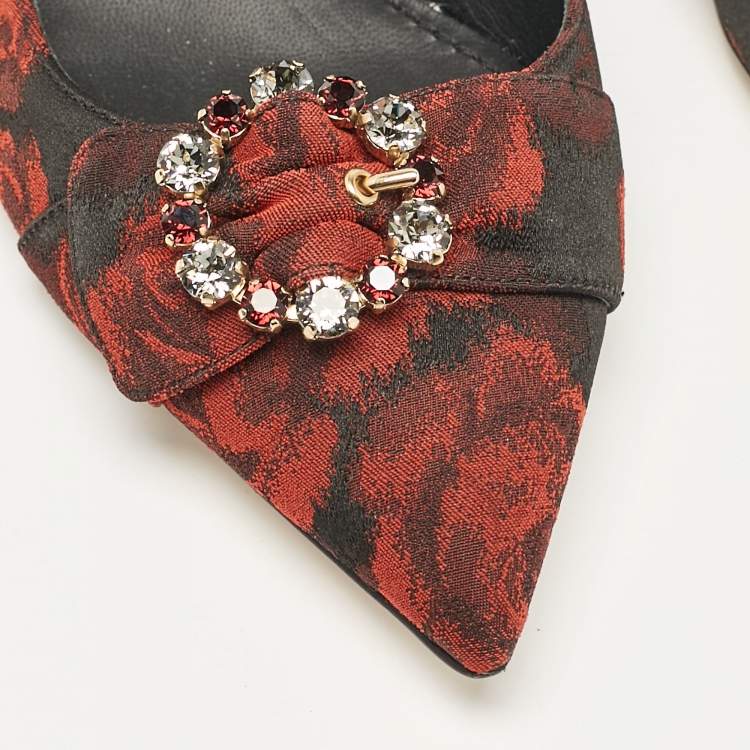 مملوكة مسبقًا Dolce & Gabbana Black/Red Floral Print Fabric Crystal Embellished Slingback Pumps Size 40