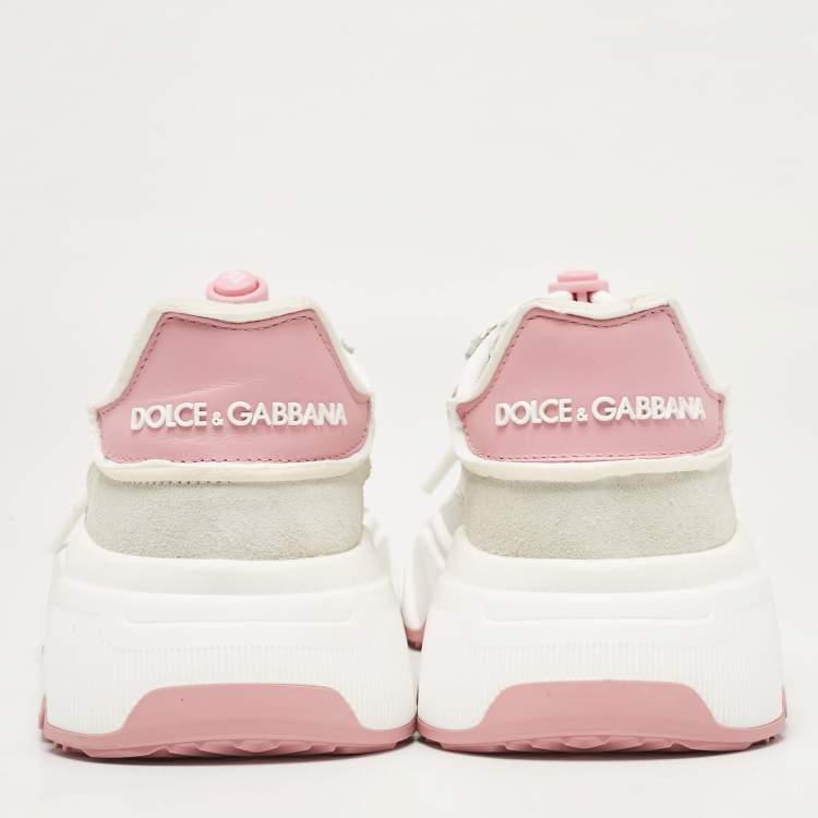 Pre Owned Dolce & Gabbana White/Pink Leather and Suede Daymaster Low Top Sneakers Size 37