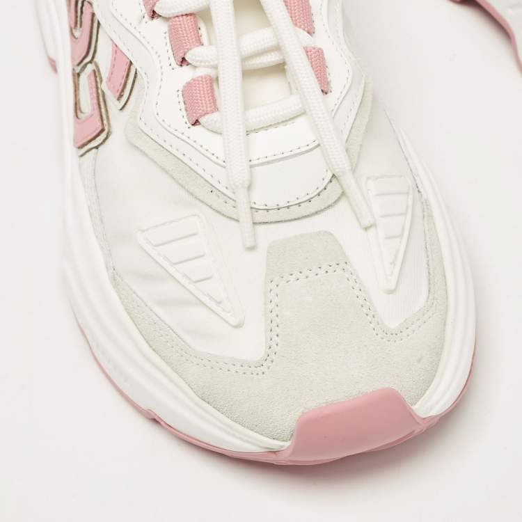Pre Owned Dolce & Gabbana White/Pink Leather and Suede Daymaster Low Top Sneakers Size 37