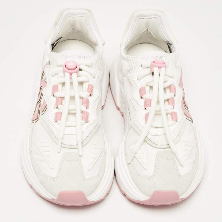 Pre Owned Dolce & Gabbana White/Pink Leather and Suede Daymaster Low Top Sneakers Size 37