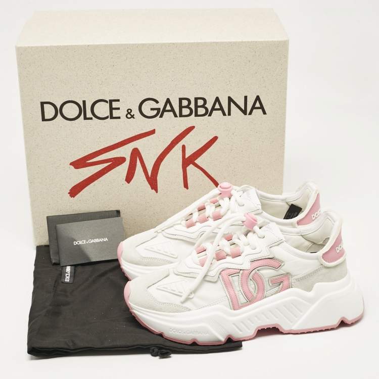 Pre Owned Dolce & Gabbana White/Pink Leather and Suede Daymaster Low Top Sneakers Size 37