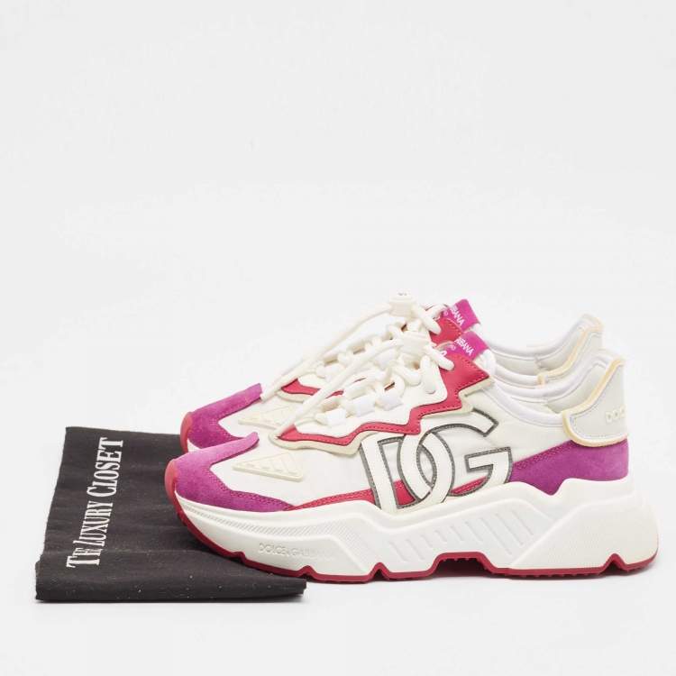 Pre Owned Dolce & Gabbana White/Purple Nylon and Leather Daymaster Low Top Sneakers Size 40