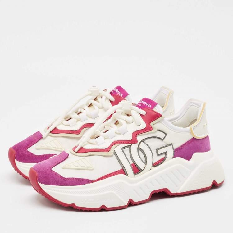 Pre Owned Dolce & Gabbana White/Purple Nylon and Leather Daymaster Low Top Sneakers Size 40