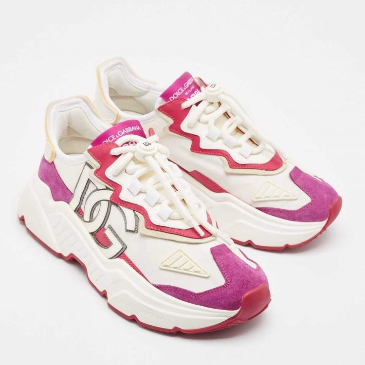 Pre Owned Dolce & Gabbana White/Purple Nylon and Leather Daymaster Low Top Sneakers Size 40