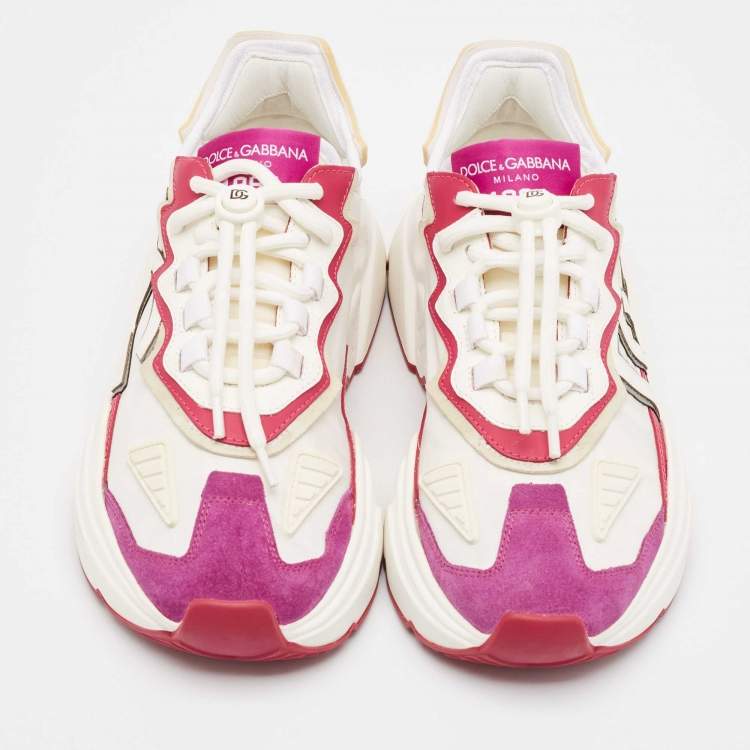 Pre Owned Dolce & Gabbana White/Purple Nylon and Leather Daymaster Low Top Sneakers Size 40