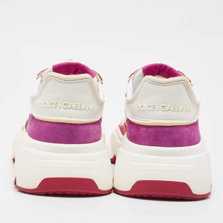 Pre Owned Dolce & Gabbana White/Purple Nylon and Leather Daymaster Low Top Sneakers Size 40