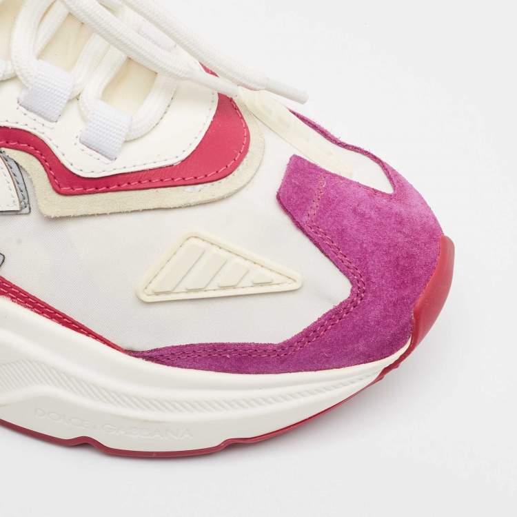 Pre Owned Dolce & Gabbana White/Purple Nylon and Leather Daymaster Low Top Sneakers Size 40