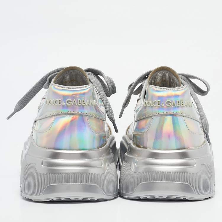 Pre Owned Dolce & Gabbana Iridescent Leather DG Logo Lace Up Sneakers Size 40