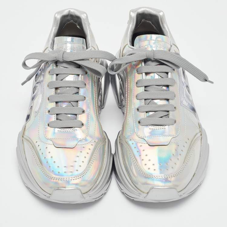 Pre Owned Dolce & Gabbana Iridescent Leather DG Logo Lace Up Sneakers Size 40