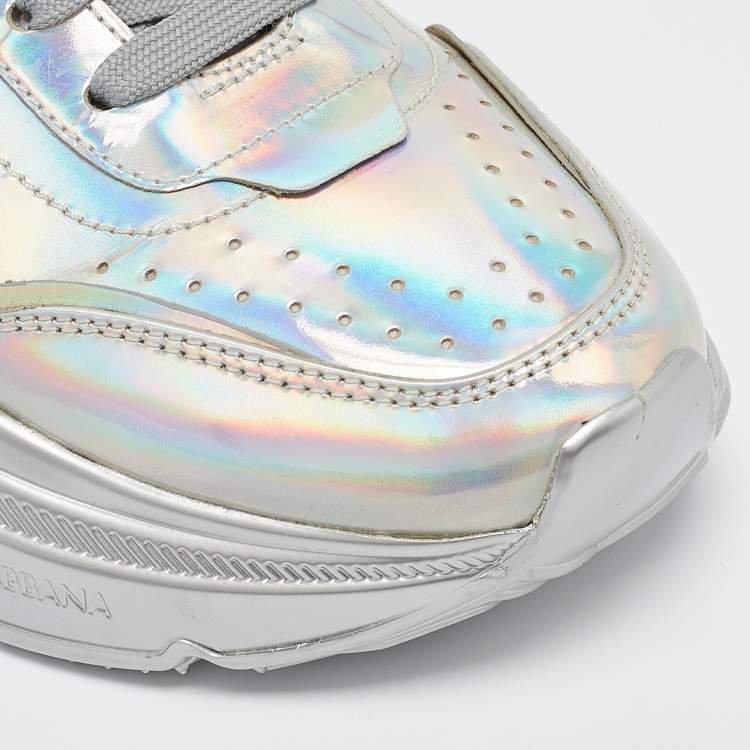 Pre Owned Dolce & Gabbana Iridescent Leather DG Logo Lace Up Sneakers Size 40