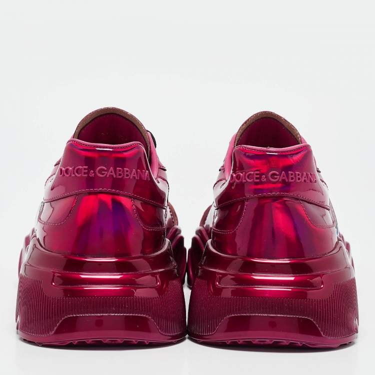 Pre Owned Dolce & Gabbana Iridescent Patent DG Logo Lace Up Sneakers Size 40