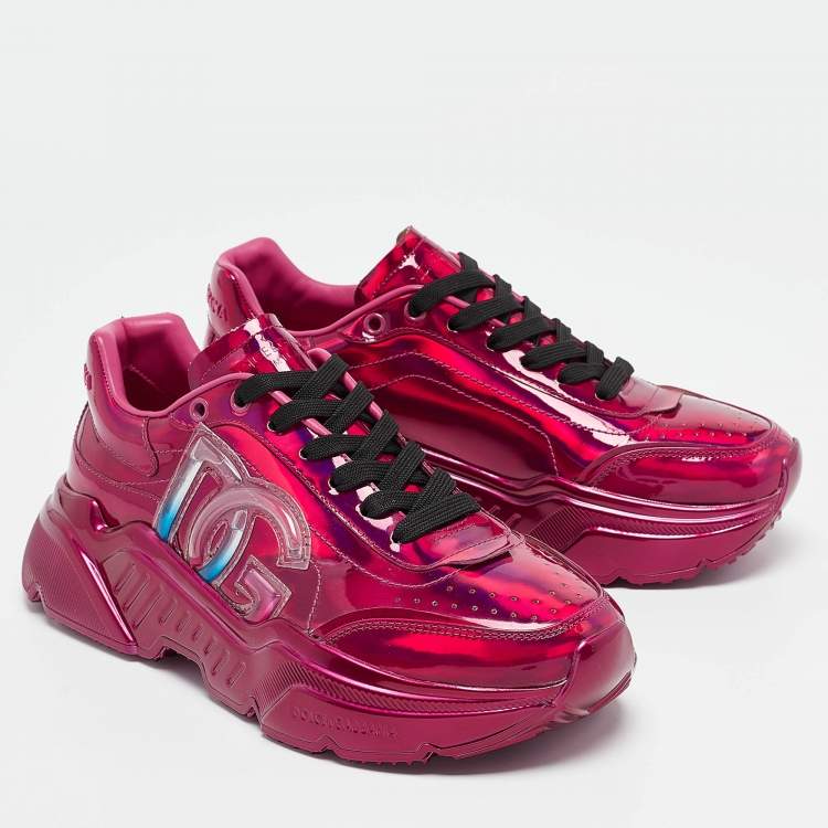 Pre Owned Dolce & Gabbana Iridescent Patent DG Logo Lace Up Sneakers Size 40