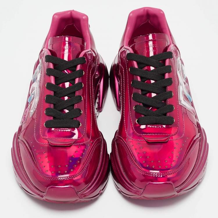 Pre Owned Dolce & Gabbana Iridescent Patent DG Logo Lace Up Sneakers Size 40