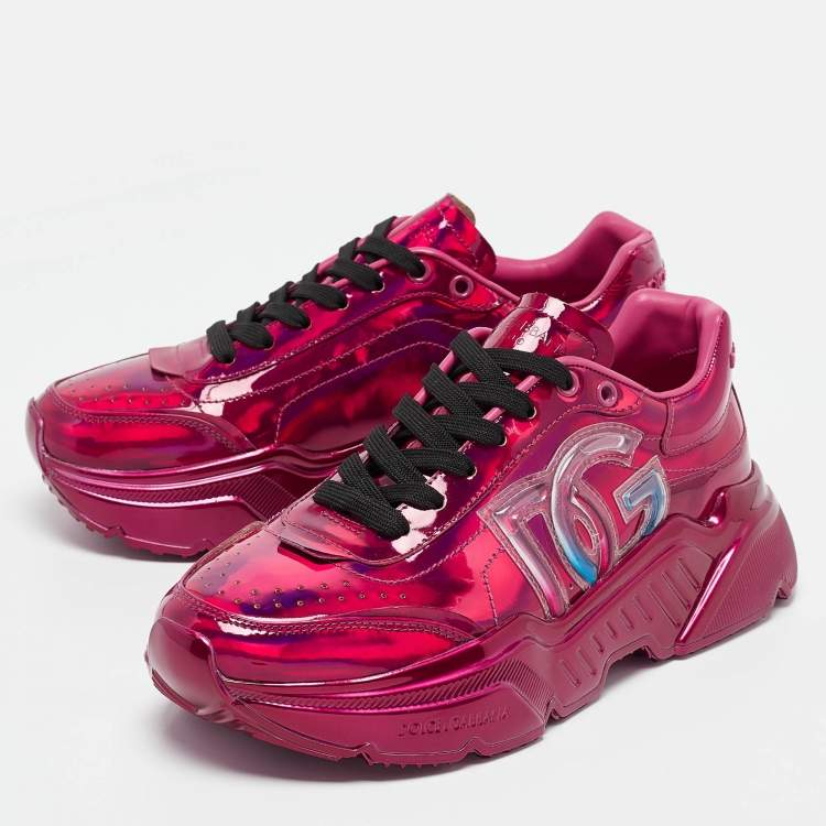 Pre Owned Dolce & Gabbana Iridescent Patent DG Logo Lace Up Sneakers Size 40