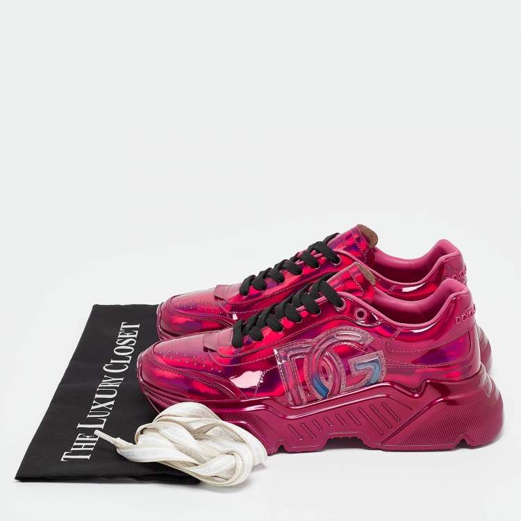 Pre Owned Dolce & Gabbana Iridescent Patent DG Logo Lace Up Sneakers Size 40