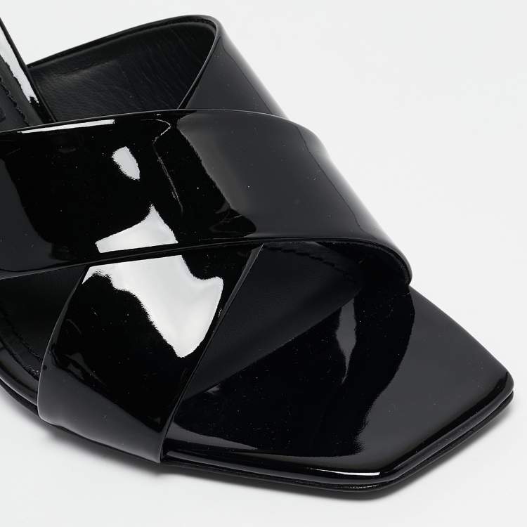 Pre Owned Dolce & Gabbana Black Patent Leather DG Heel Slide Sandals Size 38