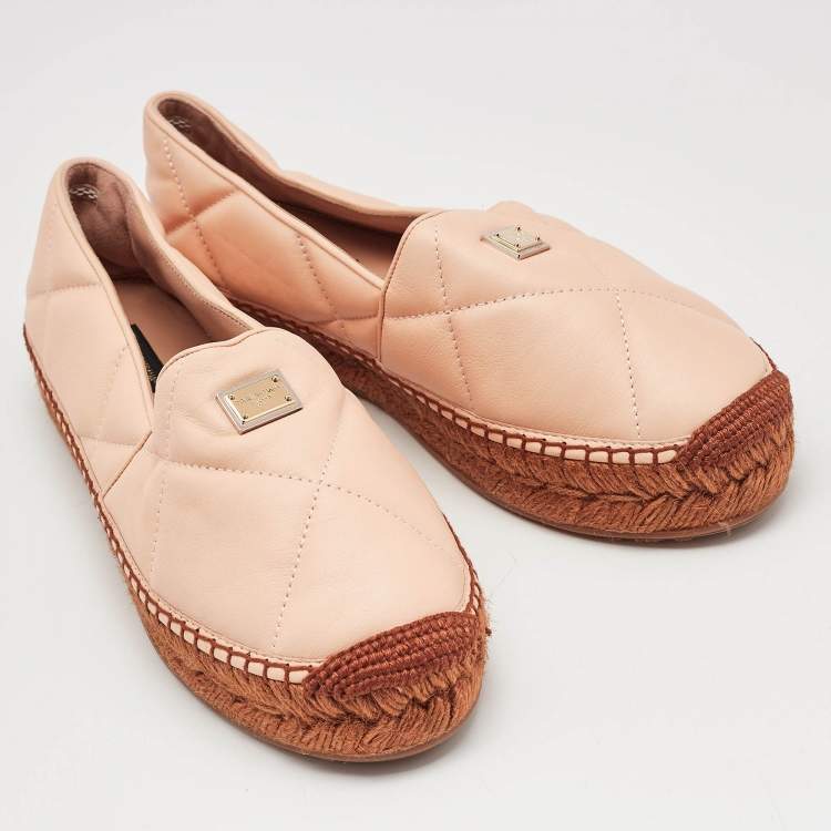 مملوكة مسبقًا Dolce & Gabbana Beige Leather Espadrille Flats Size 39