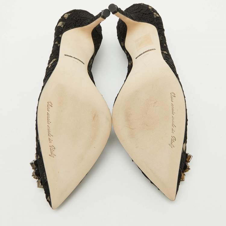 Pre Owned Dolce & Gabbana Black Lace Bellucci Pointed Toe Pumps Size 38.5