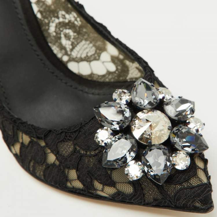 Pre Owned Dolce & Gabbana Black Lace Bellucci Pointed Toe Pumps Size 38.5