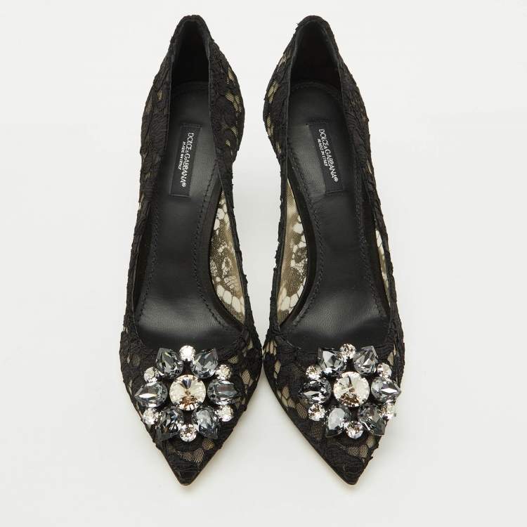 Pre Owned Dolce & Gabbana Black Lace Bellucci Pointed Toe Pumps Size 38.5