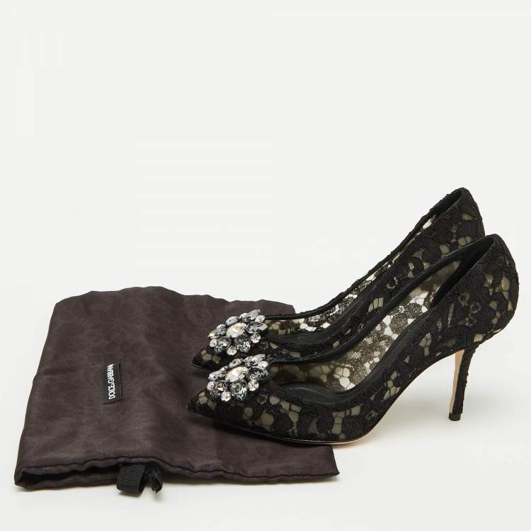 Pre Owned Dolce & Gabbana Black Lace Bellucci Pointed Toe Pumps Size 38.5