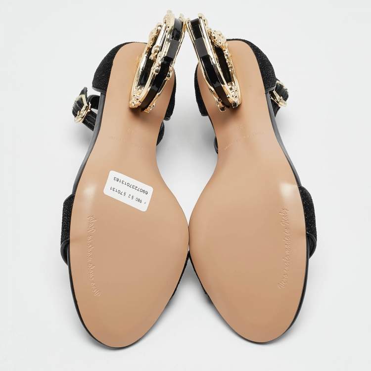 Pre Owned Dolce & Gabbana Black Leather and Lurex Keira DG Baroque Sandals Size 38