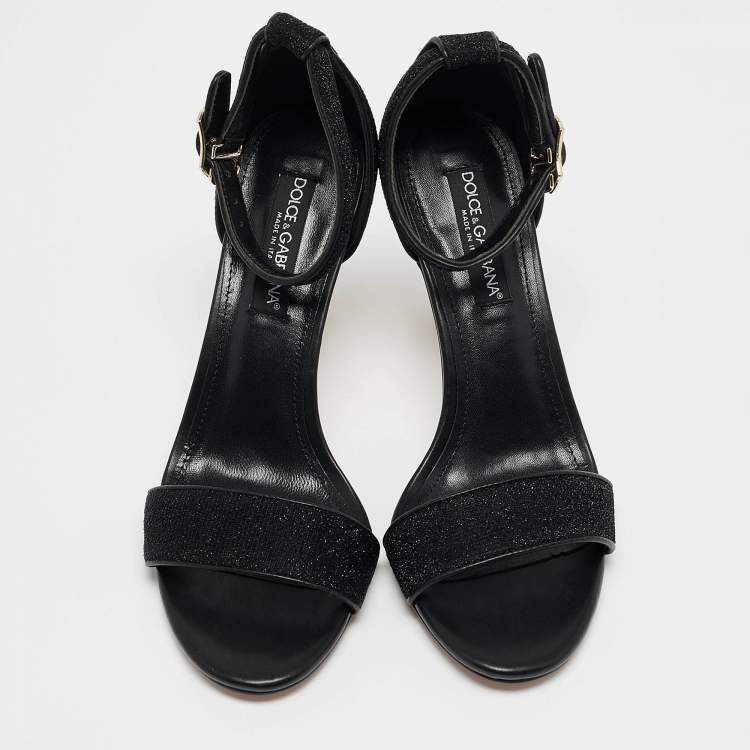 Pre Owned Dolce & Gabbana Black Leather and Lurex Keira DG Baroque Sandals Size 38