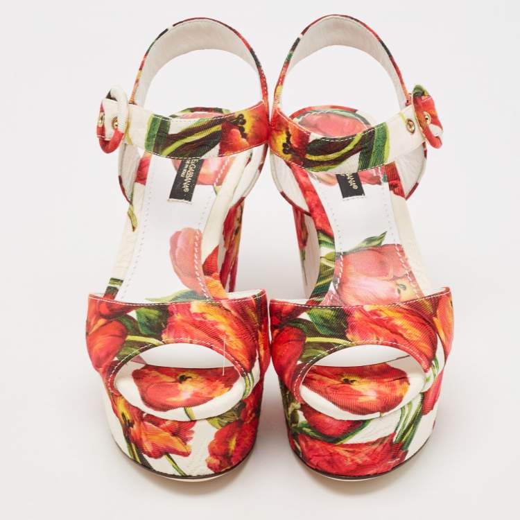 مملوكة مسبقًا Dolce & Gabbana Multicolor Floral Printed Fabric Platform Wedge Sandals Size 35