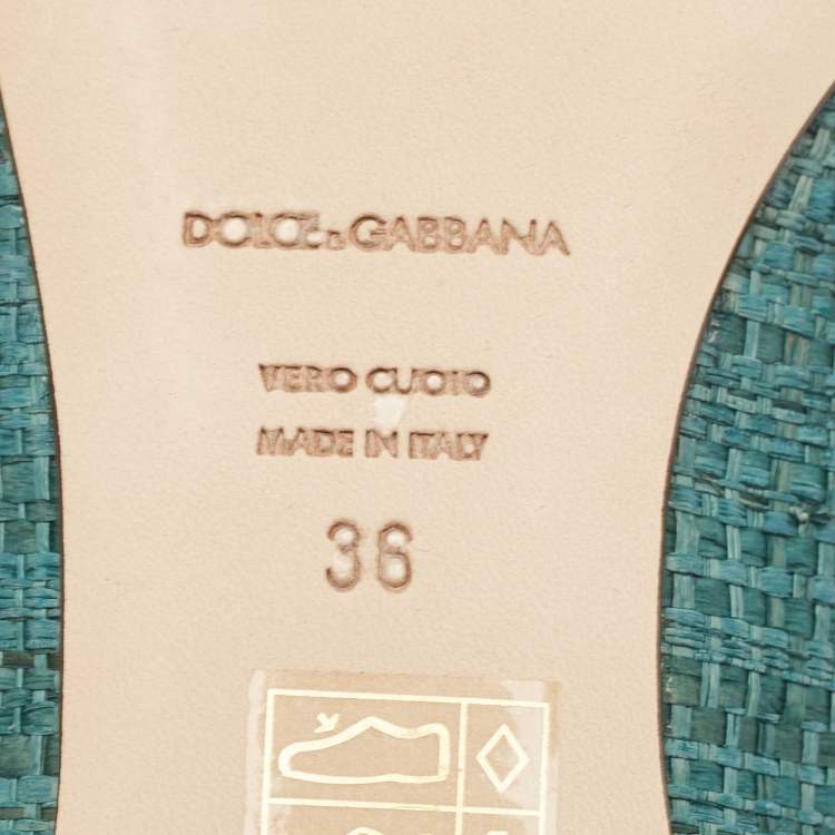Pre Owned Dolce & Gabbana Green Raffia Crystal Embellished Ballet Flats Size 36