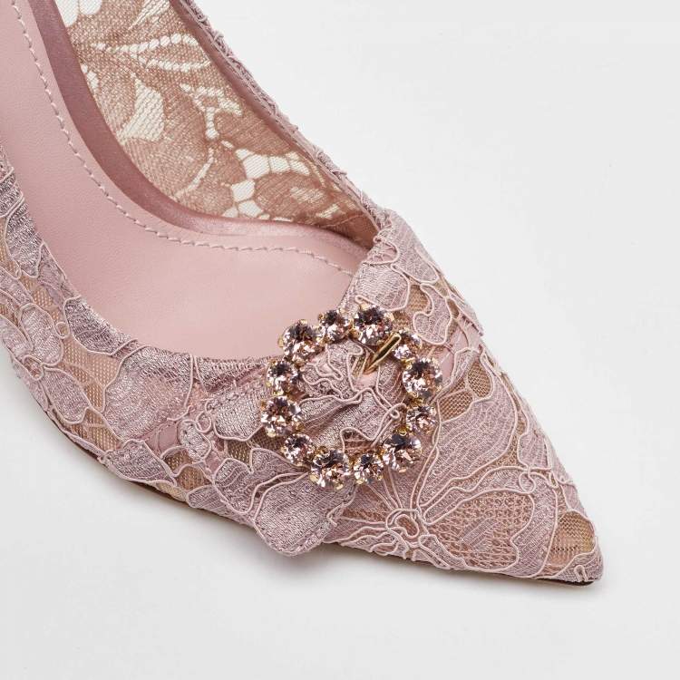 Pre Owned Dolce & Gabbana Light Pink Lace Crystal Buckle Pumps Size 40