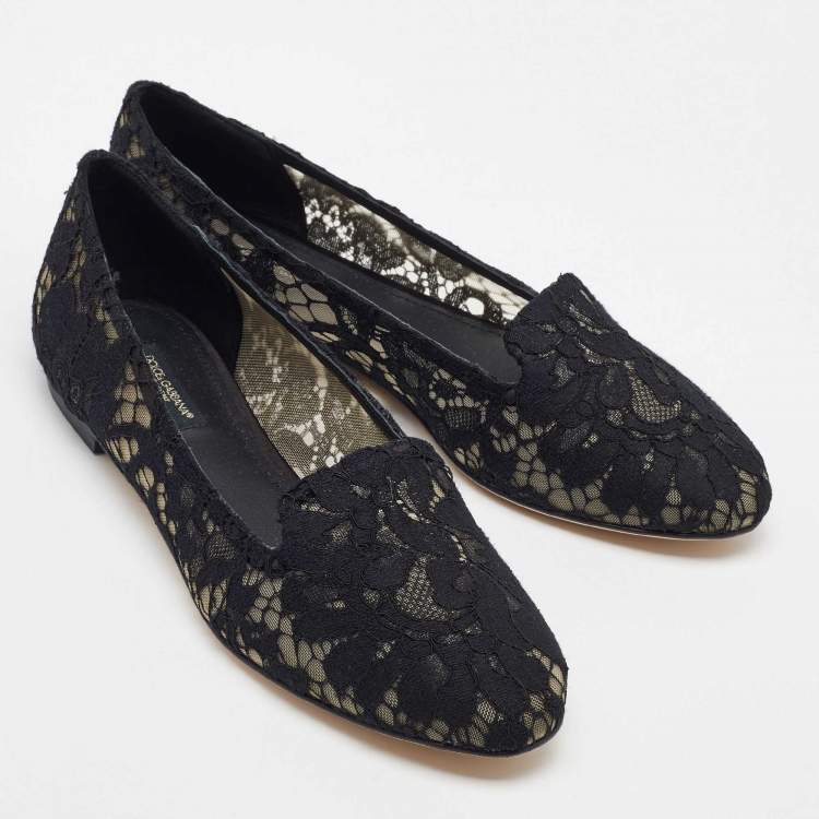 Pre Owned Dolce & Gabbana Black Lace Smoking Slippers Size 38