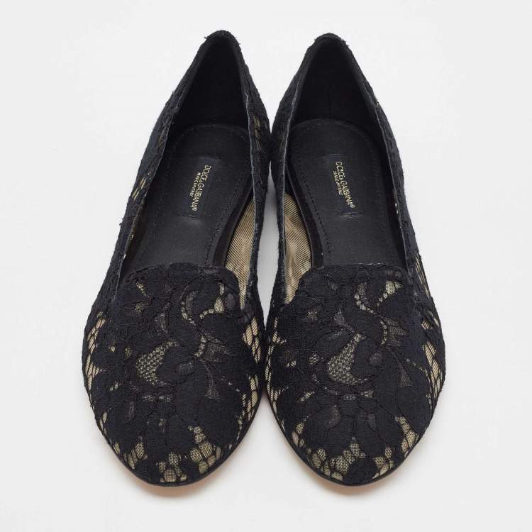 Pre Owned Dolce & Gabbana Black Lace Smoking Slippers Size 38