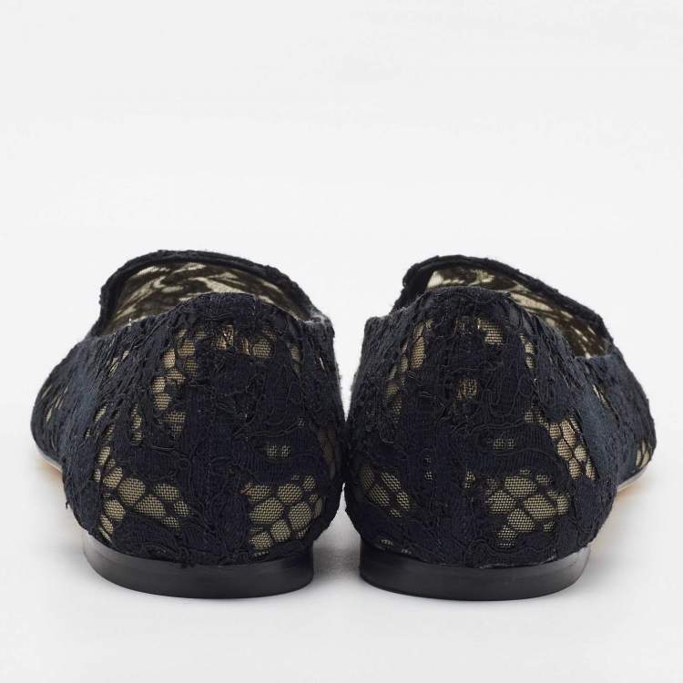 Pre Owned Dolce & Gabbana Black Lace Smoking Slippers Size 38