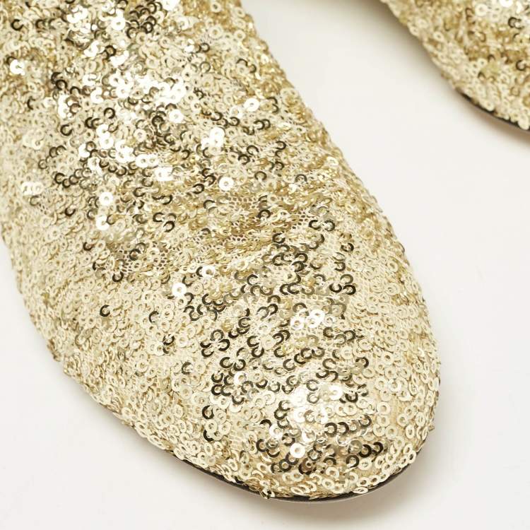 Pre Owned Dolce & Gabbana Gold Sequins and Mesh Boots Size 36