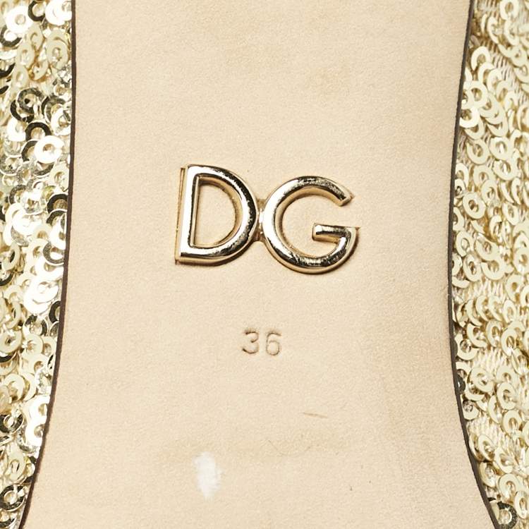 Pre Owned Dolce & Gabbana Gold Sequins and Mesh Boots Size 36