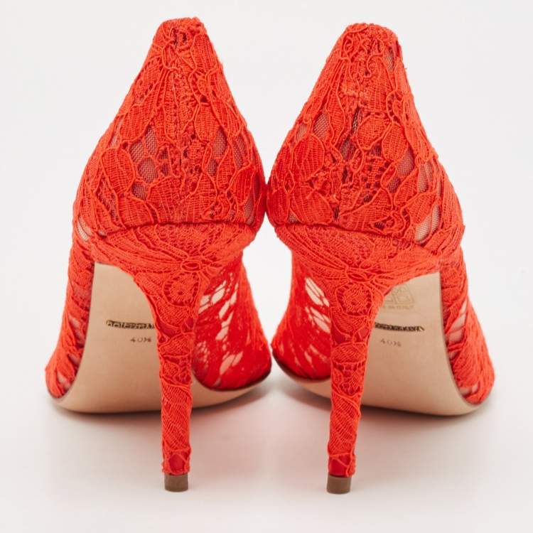 Pre Owned Dolce & Gabbana Red Lace Devotion Pumps Size 40.5